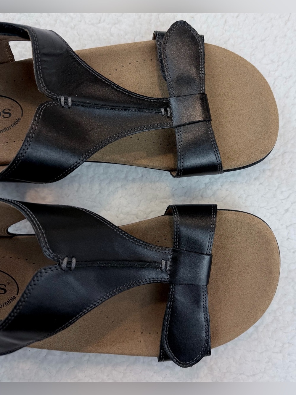 TAOS • Black/Tan Leather Open Toe T‑Strap Comfort Sandals, 9 - Picture 13 of 16